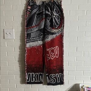 AKIRA Red and Black Graphic Trousers